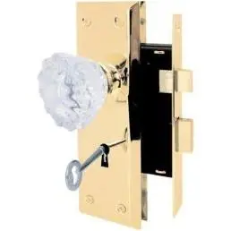 E 2311 Mortise Lock Assembly With Brass Finish And Glass Knobs