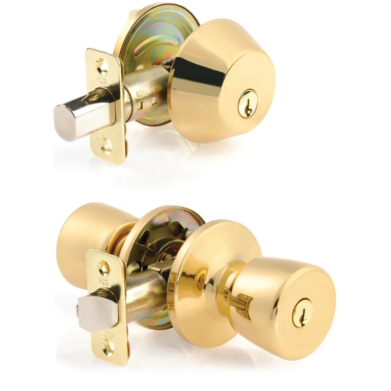 Tulip Polished Brass Entry Lever And Deadbolt Set 1-3/4 In. Ansi/bhma Grade 3