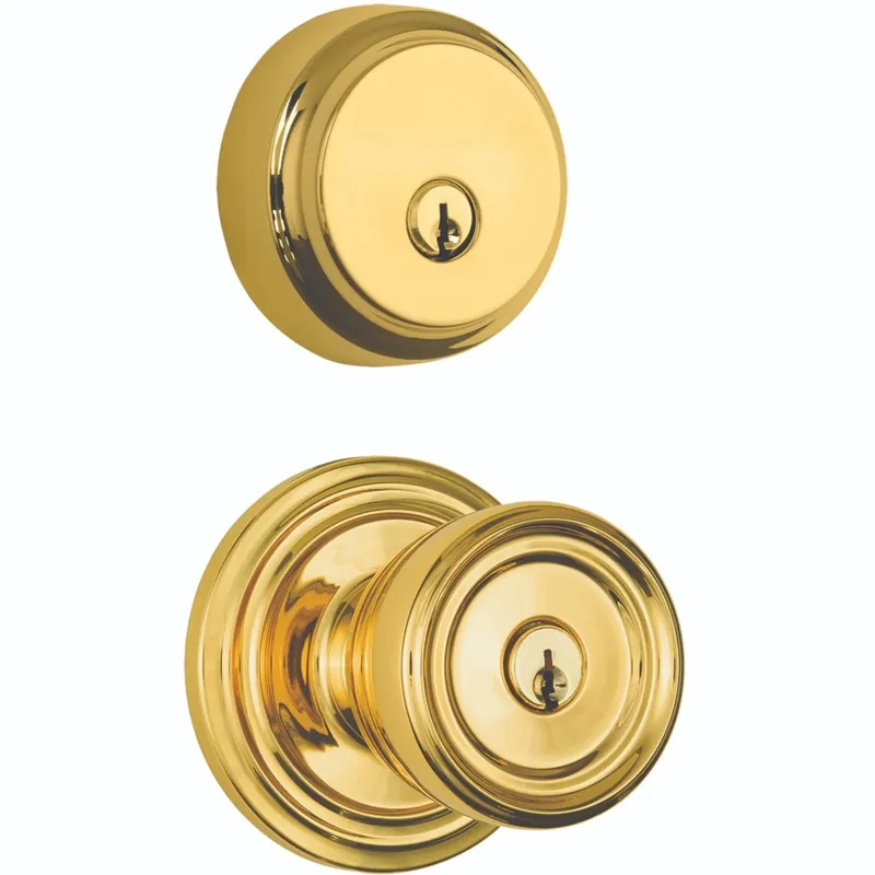 Push Pull Rotate Barrett Polished Brass Knob And Deadbolt Set 1.75 In. Ansi Grade 2
