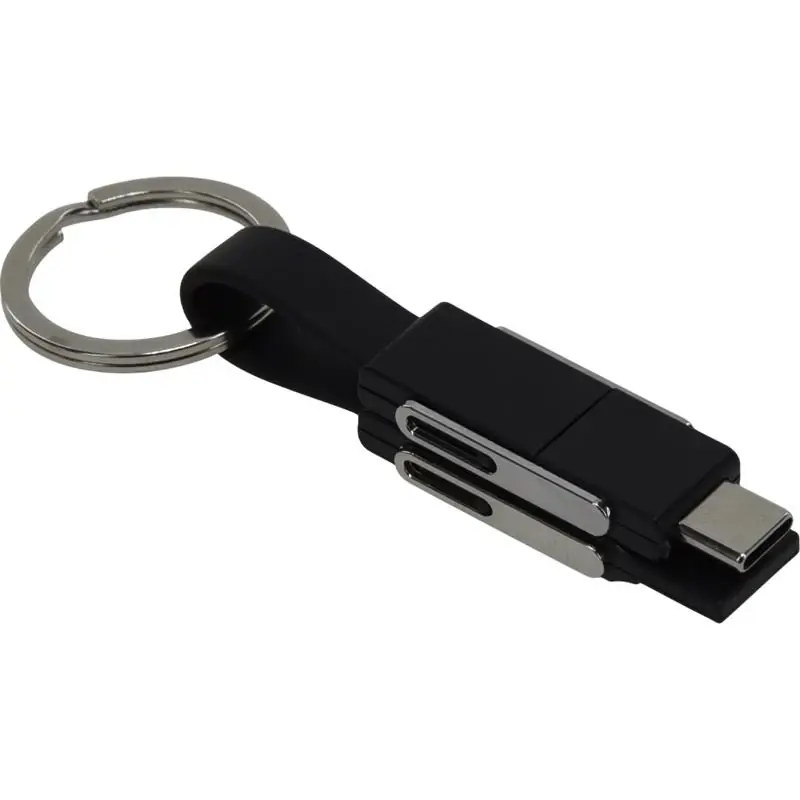 Pvc Black/silver Split Charger Cable Keychain - Model 9983530