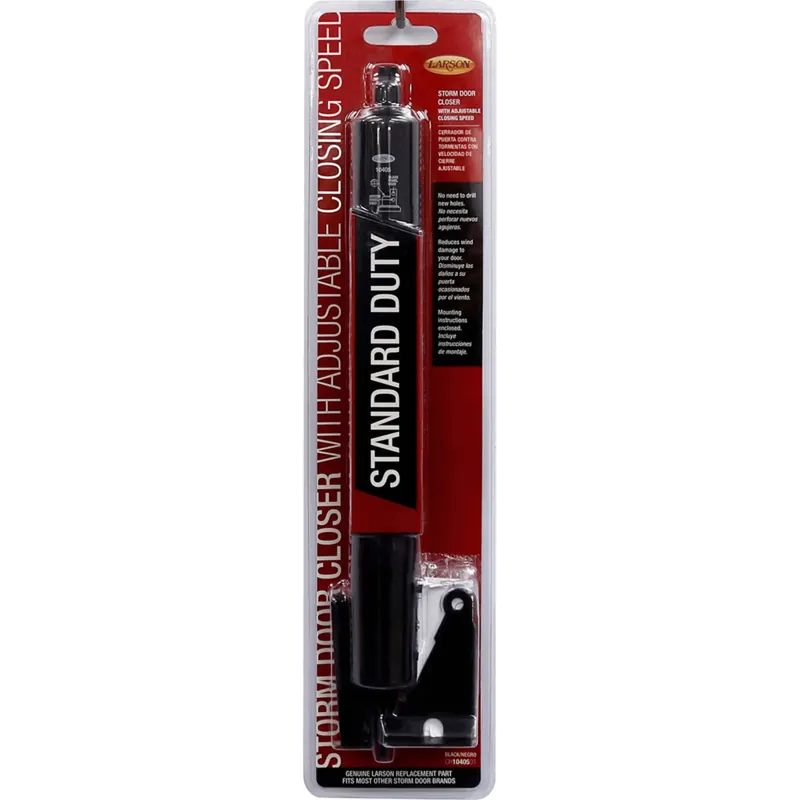 Black Standard Duty Pneumatic Storm Door Closer - Adjustable Speed, Aluminum