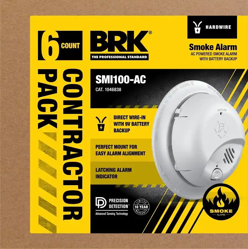 BRK Hard-Wired W/Battery Back-up Ionization Smoke Detector 6 Pk