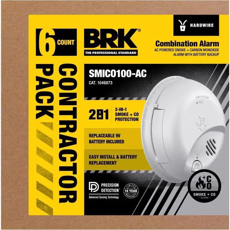 BRK Hard-Wired W/Battery Back-Up Ionization Smoke And Carbon Monoxide Detector 6 Pk