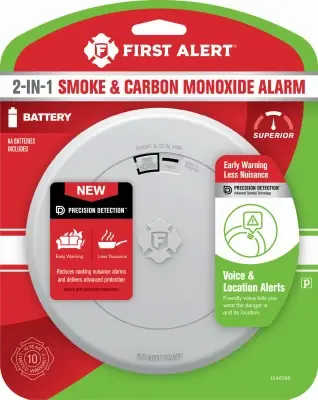 Photoelectric Smoke & Carbon Monoxide Alarm, Voice & Location Alert, Battery Operated