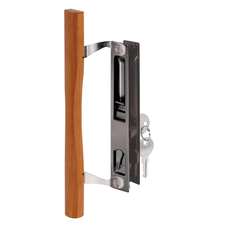 Wood Tone Steel Outdoor Sliding Glass Door Lock Set With Keyed Cylinder