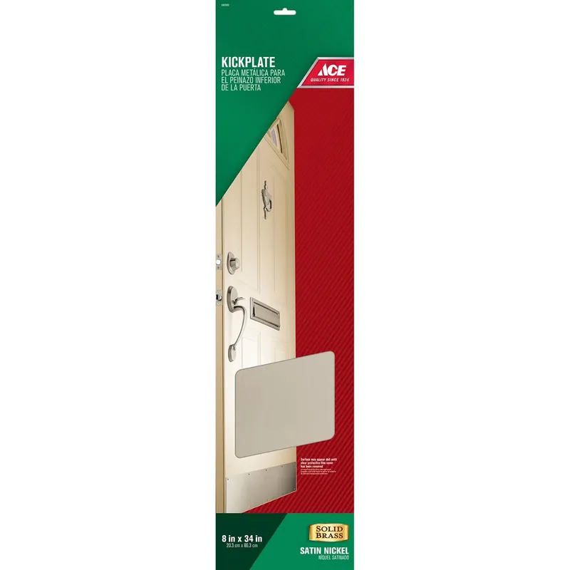 8 In. H X 34 In. L Satin Nickel Brass Kickplate For Door Protection