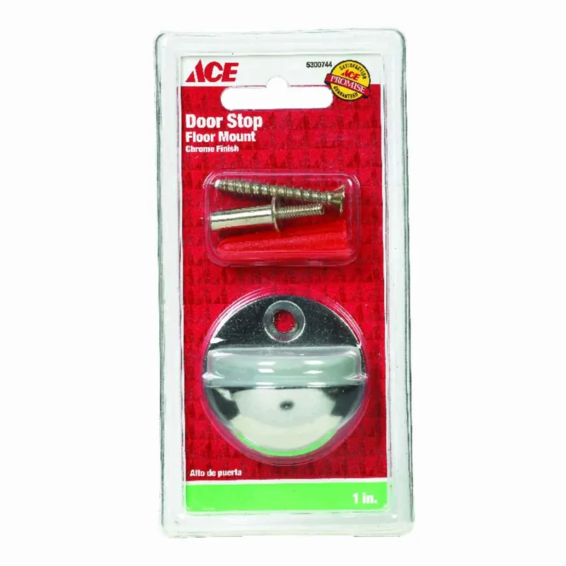 1-1/8 In. H X 1-3/4 In. W Chrome Black Solid Brass Door Stop With Rubber Stop