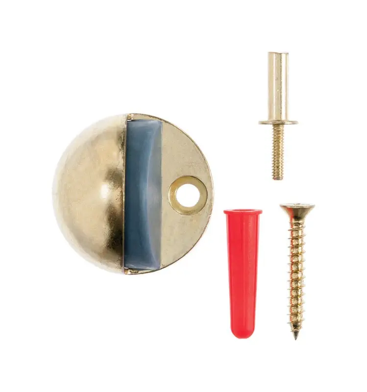1-3/4 In. W Bright Gold Metal Door Stop With Rubber Bumper
