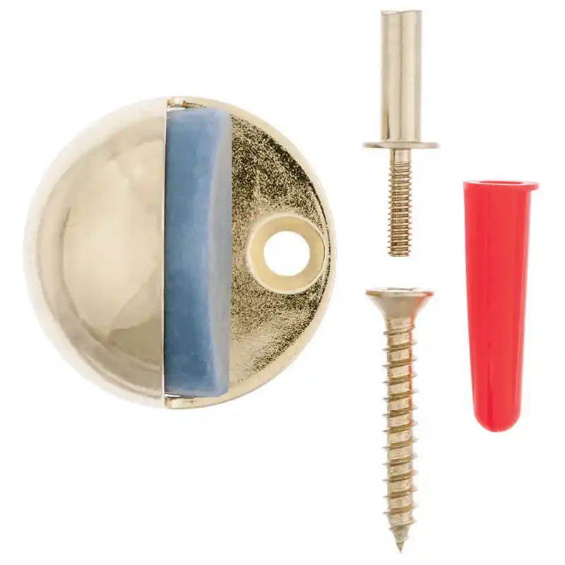 1-3/8 In. H Bright Brass Gold Metal Door Stop - Floor Mount