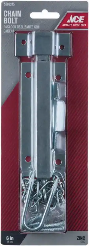 6 Inch Zinc Chain Bolt Lock For Inswinging Doors With Mounting Hardware