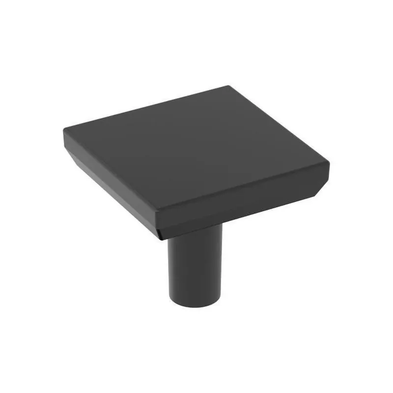 Amerock Matte Black Square Cabinet Knob – Contemporary Chamfered Edge, 1‑in. Projection, 1.06‑in. Diameter