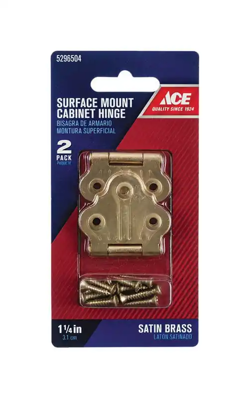 Ace 1.4 In. W X 1-1/4 In. L Satin Brass Brass Cabinet Hinge 2 Pk