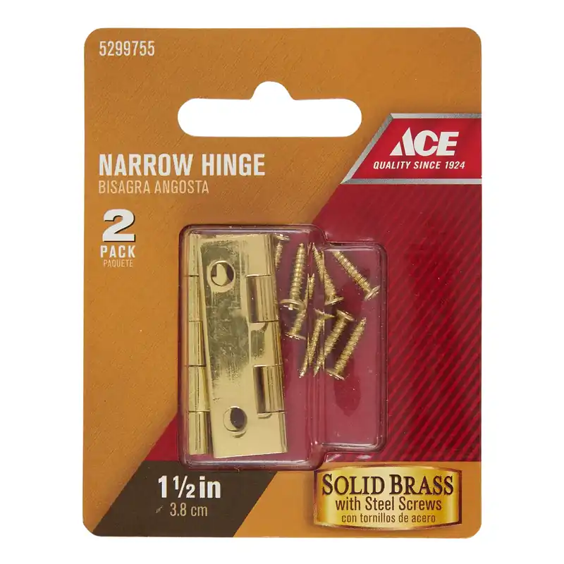 Ace 7/8 In. W X 1-1/2 In. L Polished Brass Steel Narrow Hinge 2 Pk