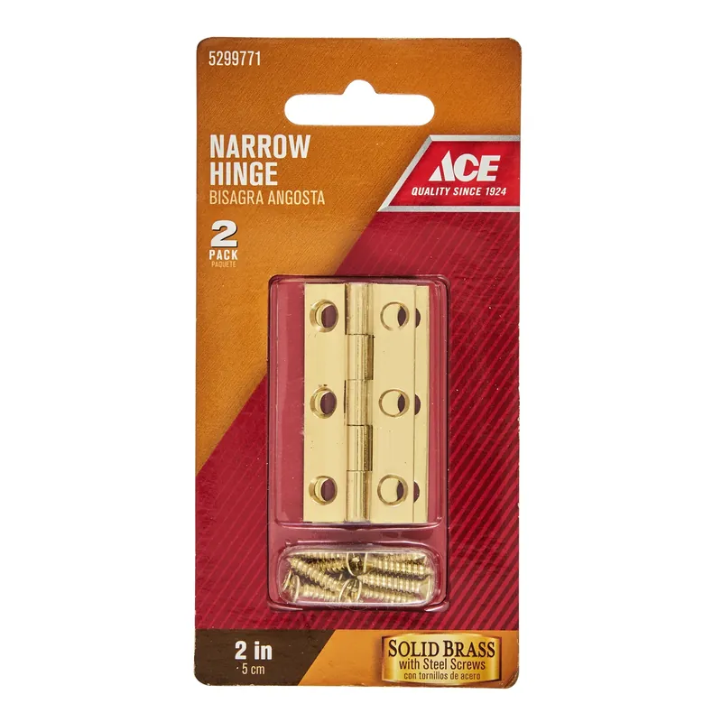 Ace 2 In. W X 1 In. L Polished Brass Brass Narrow Hinge 2 Pk