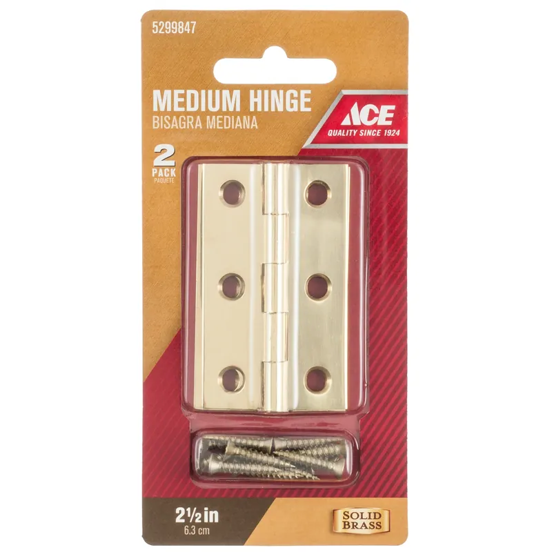 Ace 2-1/2 In. W X 1-9/16 In. L Polished Brass Brass Medium Hinge 2 Pk