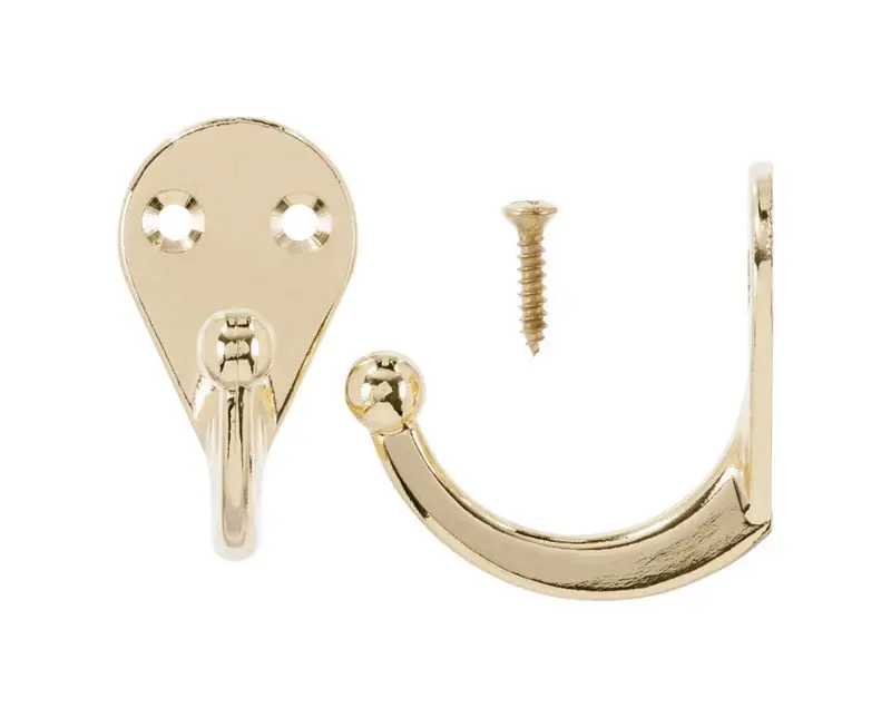 Ace 1-3/4 In. L Bright Brass Gold Brass Small Single Garment Hook 2 Pk