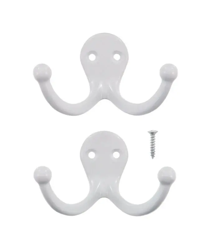 Ace 1-3/4 In. L White White Metal Small Double Garment Hook 2 Pk