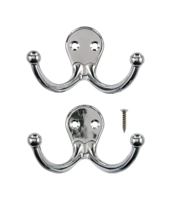 Ace 1-3/4 In. L Chrome Silver Metal Small Double Garment Hook 2 Pk
