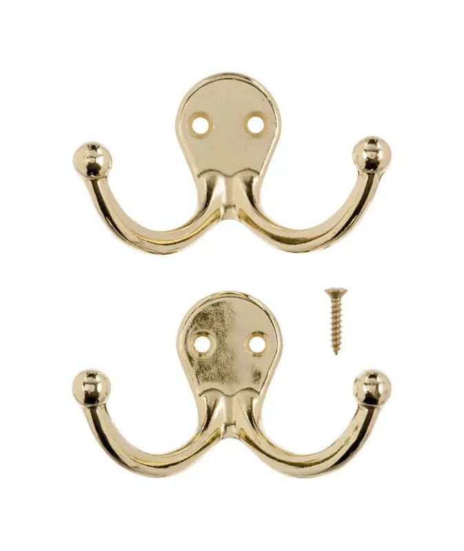 Ace 1-3/4 In. L Bright Brass Bright Brass Brass Small Double Garment Hook 2 Pk