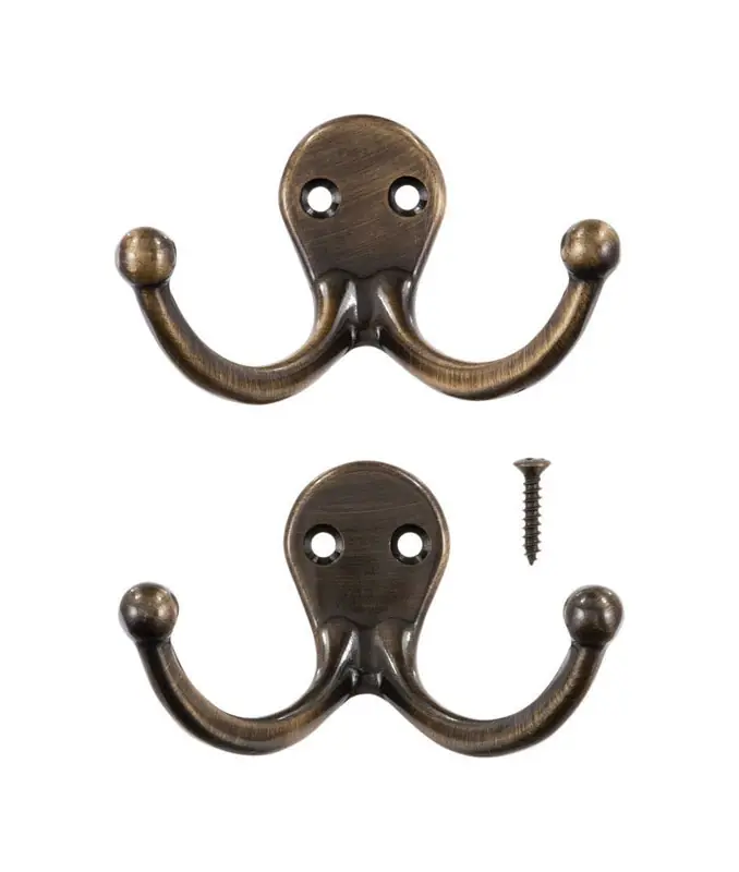 Ace 1-3/4 In. L Antique Brass Bronze Brass Small Double Garment Hook 2 Pk