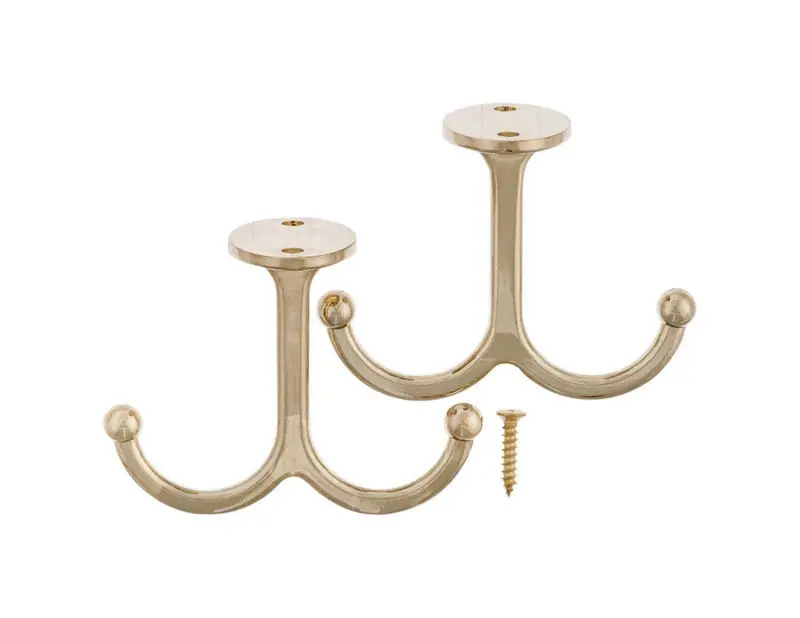 Ace 3.5 In. L Bright Brass Gold Brass Medium Undershelf Long Arm Garment Hook 2 Pk