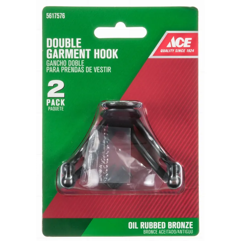 Ace 1 In. L Oil Rubbed Bronze Bronze Metal Small Double Garment Hook 2 Pk