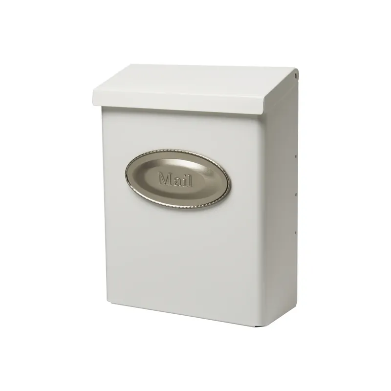 Designer Vertical Wall Mount Mailbox, Concealed Lock, Medium, White Steel