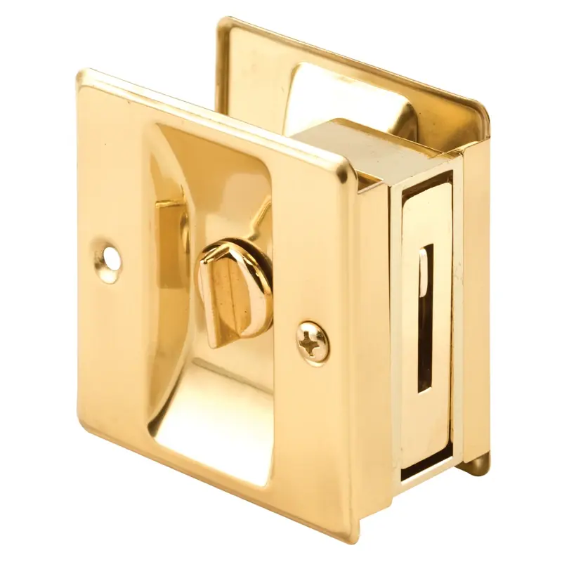 Prime-Line Polished Gold Solid Brass Pocket Door Privacy Lock 1 Pk