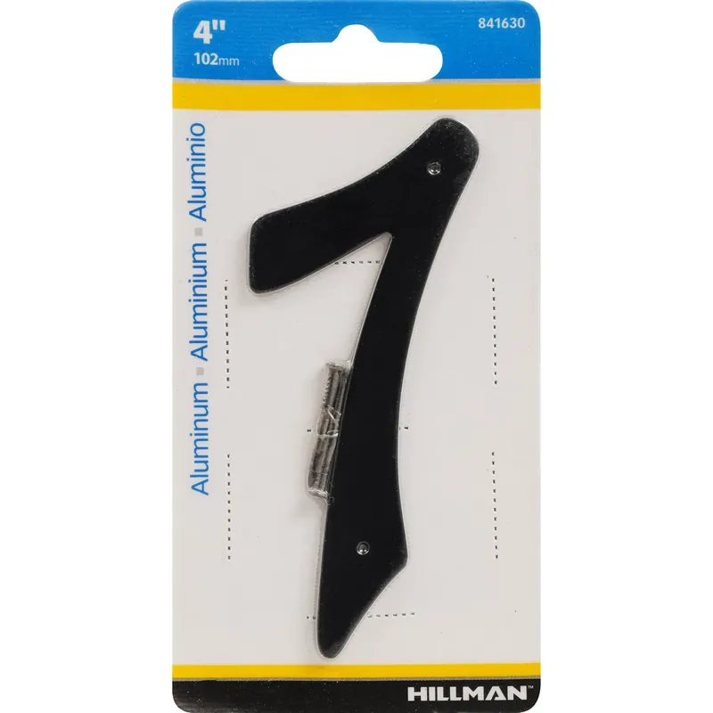 House Address Number 7, Nail-On, Black Finished Aluminum, 4-In.