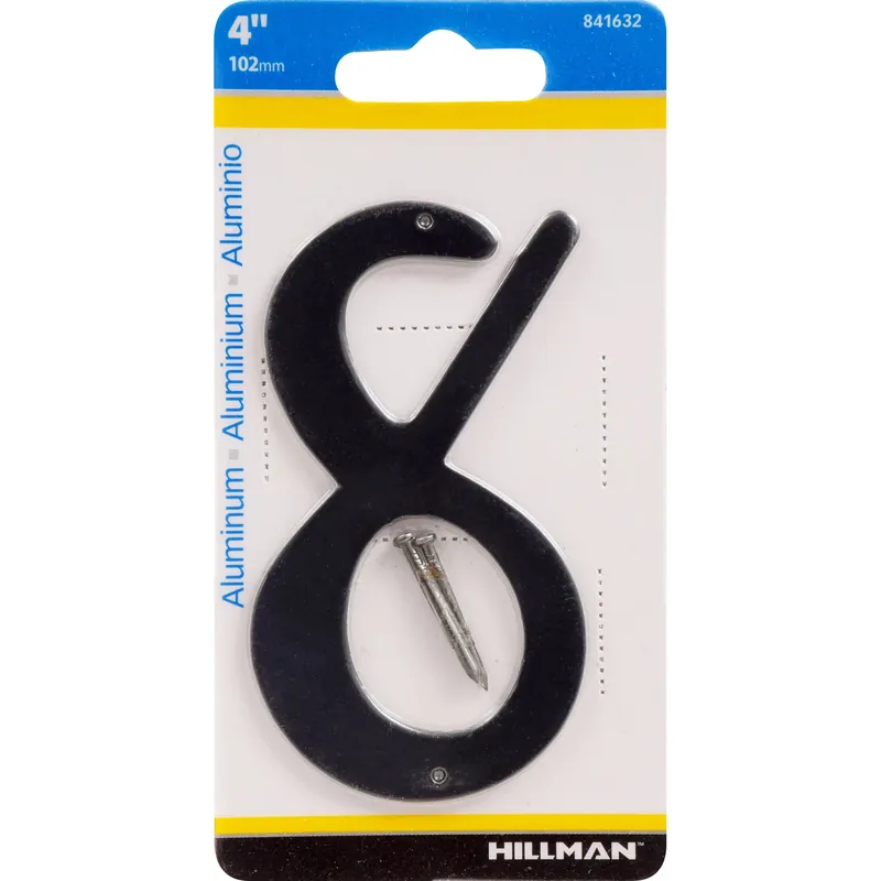 HILLMAN 4 In. Black Aluminum Nail-On Number 8 1 Pc