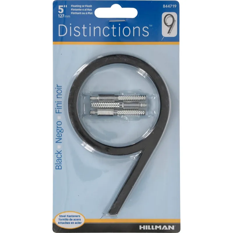 HILLMAN Distinctions 5 In. Black Steel Screw-On Number 9 1 Pc