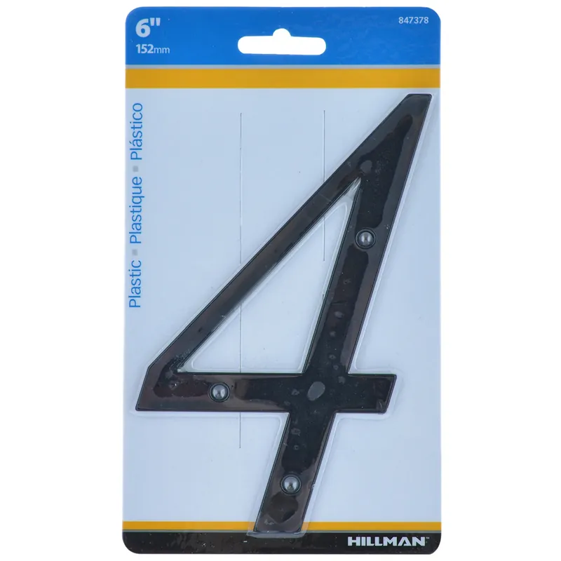 HILLMAN 6 In. Black Plastic Nail-On Number 4 1 Pc