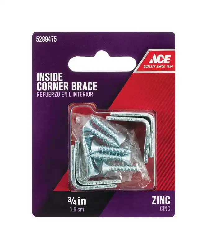 3/4 In. H X 2.75 In. W X 3/4 In. D Zinc Inside L Corner Brace