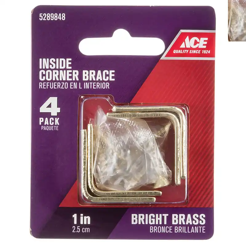 1 In. H X 2.75 In. W X 1 In. D Brass Inside L Corner Brace For Reinforcement