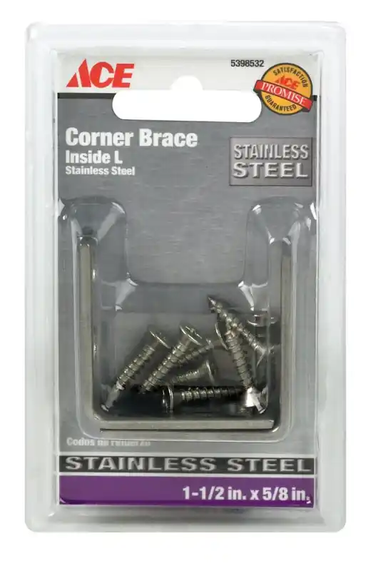 1-1/2 In. H X 2.75 In. W X 1-1/2 In. D Stainless Steel Inside L Corner Brace