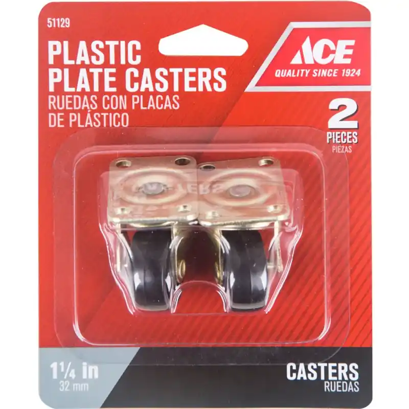 Ace 1-1/4 In. Dia. Plastic Caster Wheel With Plate 40 Lb. 2 Pk