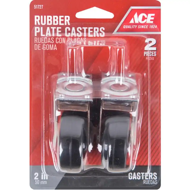 Ace 2 In. Dia. Swivel Rubber Caster Wheel With Plate 80 Lb. 2 Pk