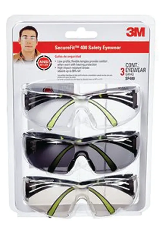 SecureFit 400 Series Black/Neon Green Frame With Anti-Fog Lens Safety Eyewear (3-Pack)