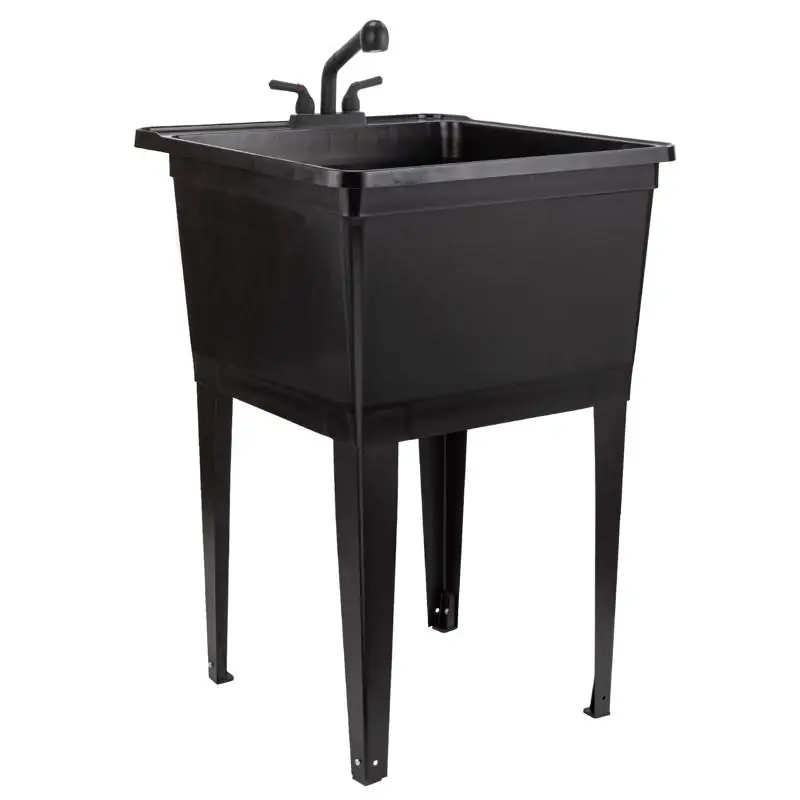 Tehila 21 Gallon Black Thermoplastic Utility Sink Kit With Faucet And Steel Legs