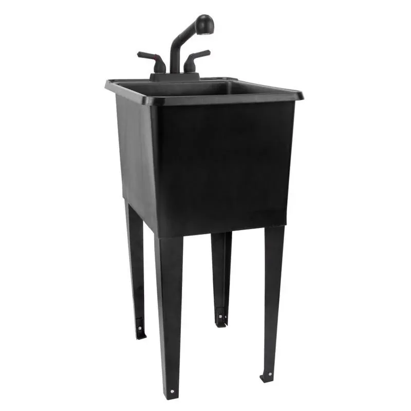 Black Space-Saving Laundry Utility Sink, Black Pull-Out Faucet