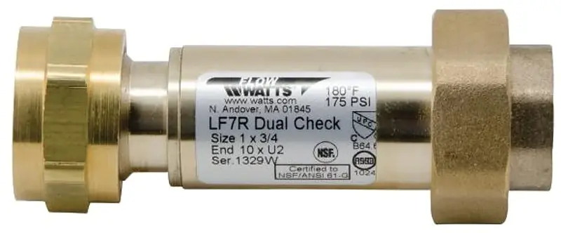 Backflow Preventer, Dual Check Valve, 3/4 In.
