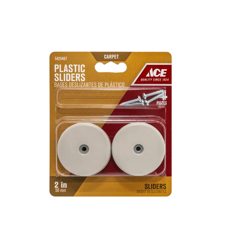 Ace Plastic Slide Glide Off-White Round 2 In. W 4 Pk