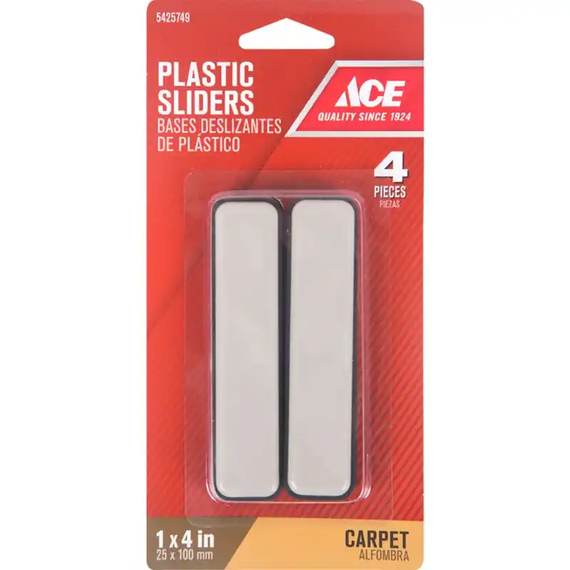 Ace Plastic Slide Glide Brown Rectangle 1 In. W X 4 In. L 4 Pk Self Adhesive