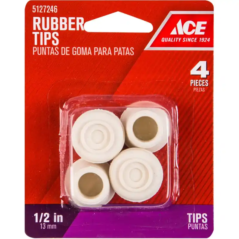 Ace Rubber Leg Tip Off-White Round 1/2 In. W 4 Pk