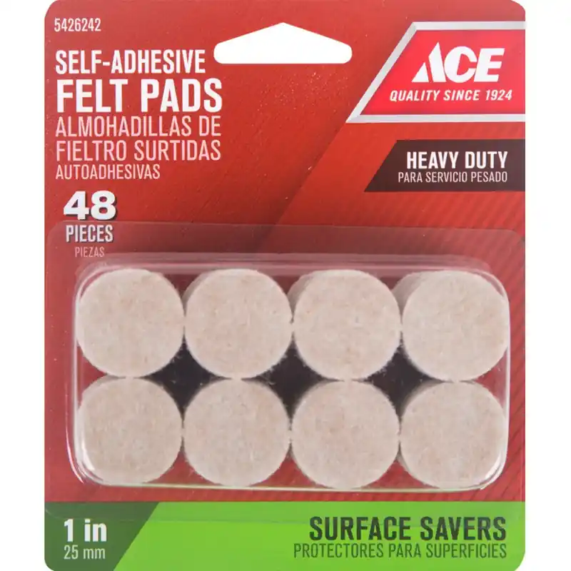 Ace Felt Pad Brown Round 1 In. W 48 Pk Self Adhesive