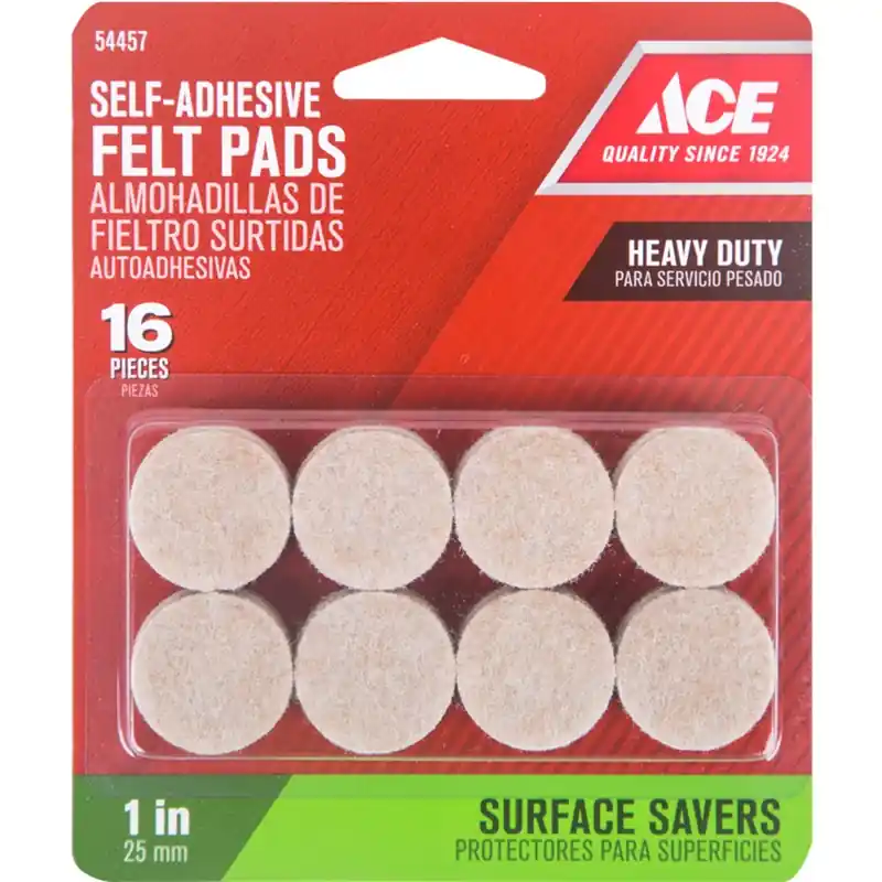 Ace Felt Pad Brown Round 1 In. W 16 Pk Self Adhesive
