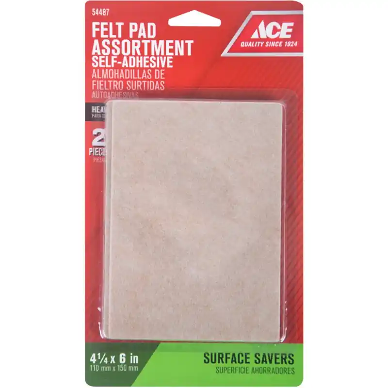 Ace Felt Blanket Brown Rectangle 4-1/4 In. W X 6 In. L 2 Pk Self Adhesive