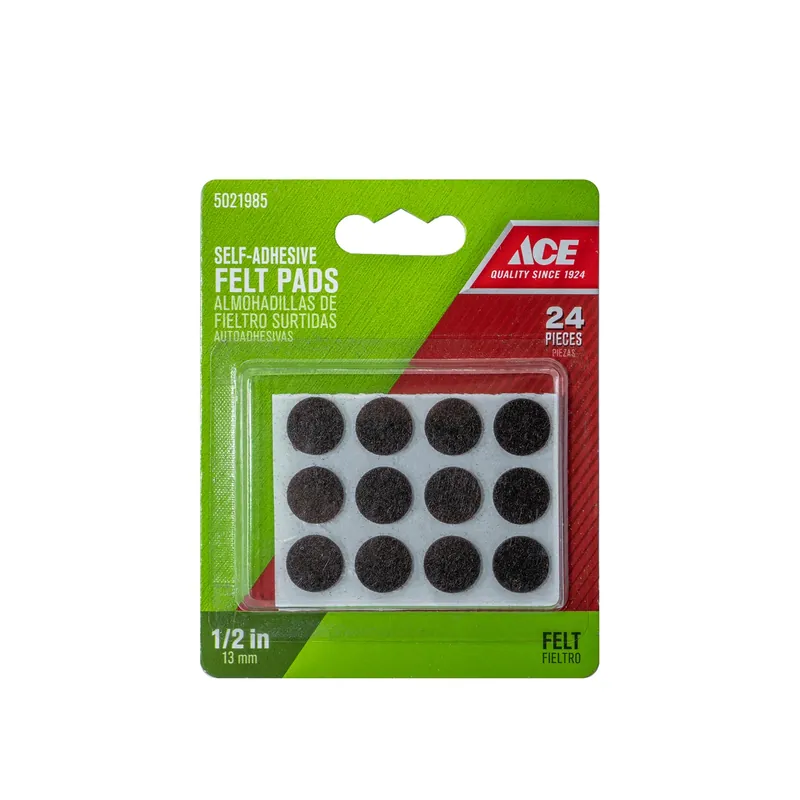 Ace Felt Pad Brown Round 1/2 In. W 24 Pk Self Adhesive