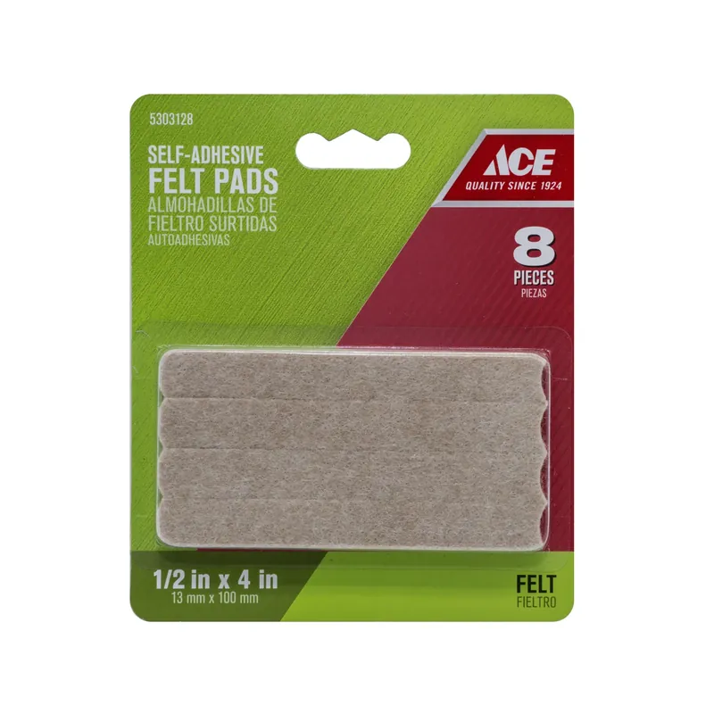 Ace Felt Pad Brown Rectangle 1/2 In. W X 4 In. L 8 Pk Self Adhesive