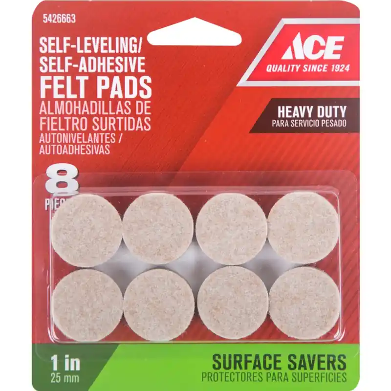 Ace Felt Pad Brown Round 1 In. W 8 Pk Self Adhesive